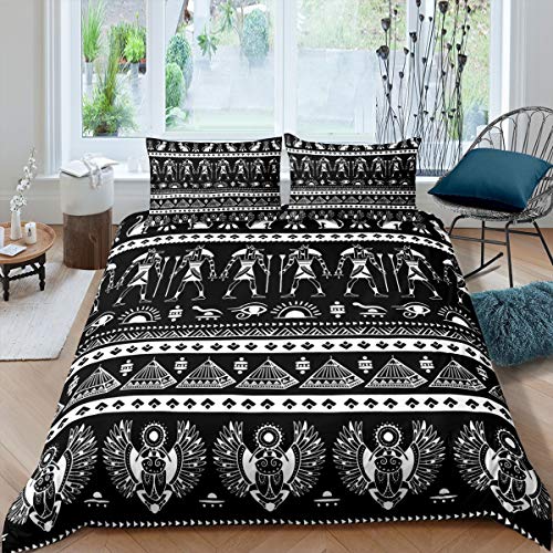 Loussiesd Altes Ägypten Bettbezug Set Ägypten Kultur Betten Set für Kinder Jugendliche Erwachsene Stammes Wandmuster Bettwäsche Set 135x200cm Bettdekor Ägyptischer Streifen Schwarz Weiß 2St Loussiesd Altes Ägypten Bettbezug Set Ägypten Kultur Betten Set für Kinder Jugendliche Erwachsene Stammes Wandmuster Bettwäsche Set 135x200cm Bettdekor Ägyptischer Streifen Schwarz Weiß 2St von Loussiesd