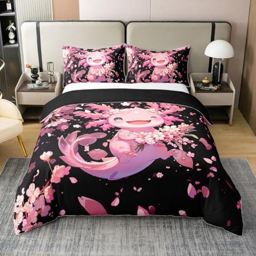 Loussiesd Axolotl Baumwolle Bettwäsche Set 135x200cm Axolotl Kirschblüte Betten Set Dekor Cartoon Salamander Bettbezug Set Botanische Floral Bettbezug Schlafzimmer 2Stück,Kein Tröster Loussiesd Axolotl Baumwolle Bettwäsche Set 135x200cm Axolotl Kirschblüte Betten Set Dekor Cartoon Salamander Bettbezug Set Botanische Floral Bettbezug Schlafzimmer 2Stück,Kein Tröster von Loussiesd
