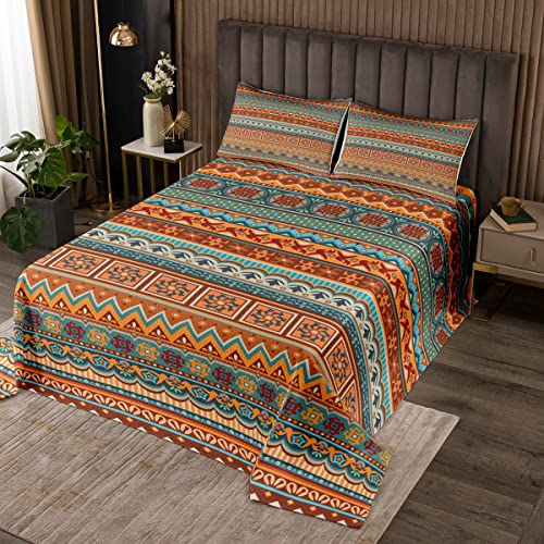 Loussiesd Aztec Bettüberwurf Boho Exotisch Tagesdecke 240x260cm Western Braun Boho Steppdecke für Jungen Mädchen Kinder Vintage Böhmisch Zimmer Dekor Boho Exotisch Wohndecke Mit 2 Kissenbezug von Loussiesd