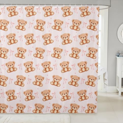 Loussiesd Badezimmer Bär Duschvorhang 180x200cm Rosa Bogenknoten Geometrie Couchdecke für Stände Badewannen Erwachsene Prinzessin Thema Duschvorhang Textil Cute Badezimmer Duschvorhang von Loussiesd