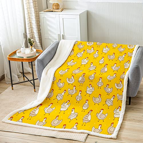 Loussiesd Bauernhof Tier Kuscheldecke Huhn Wohndecke Für Mädchen Bauernhof Nursery Dekor Rustikal Bauernhaus Botanische Blütenblatt Muster Gelb Decke 100x130cm Zimmer Dekor Flanell Fleecedecke von Loussiesd