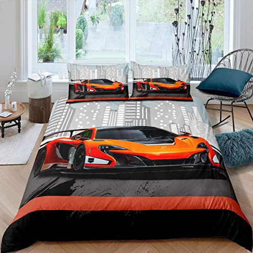 Loussiesd Bettwäsche 2 Teilig 135x200 cm Bettwäsche Set Sportwagen Auto Stadt Modern Bettbezug Set für Kinder Junge Weich Bequem Microfaser Betten Set inkl.1 Kissenbezüge 80x80 cm von Loussiesd