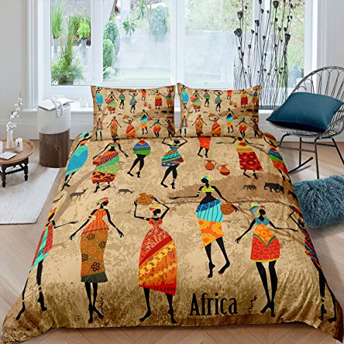 Loussiesd Bettwäsche Set Ethnischer Stil Afrika Land Retro Bettbezug Set für Kinder Jungen Mädchen 155x220 cm Microfaser Betten Set mit Reißverschluss und 1 Kissenbezug 80x80 cm von Loussiesd