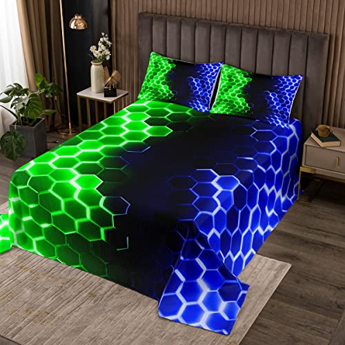 Loussiesd Blau Grün Waben Bettüberwurf Fluorescent Geometrie Hexagon Tagesdecke 240x260cm Bienenstock Hexagon Steppdecke für Jungen Mädchen Geometrisch Wohndecke Doppelbett Gesteppt Sammlung 3Stück Loussiesd Blau Grün Waben Bettüberwurf Fluorescent Geometrie Hexagon Tagesdecke 240x260cm Bienenstock Hexagon Steppdecke für Jungen Mädchen Geometrisch Wohndecke Doppelbett Gesteppt Sammlung 3Stück von Loussiesd