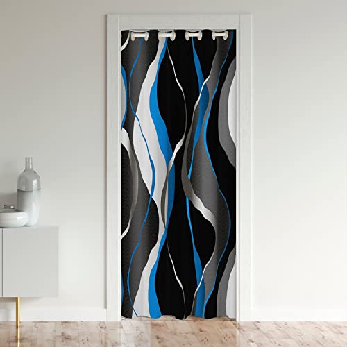 Loussiesd Blau Schwarz Türvorhang 106x203cm Tür Privatsphäre Geometrisch Spiral Modern Abstrakte Verdunkelung Verdunkelungsvorhang Grau Weiß Schrank Vorhang für Innentür Raumteiler Türvorhang von Loussiesd