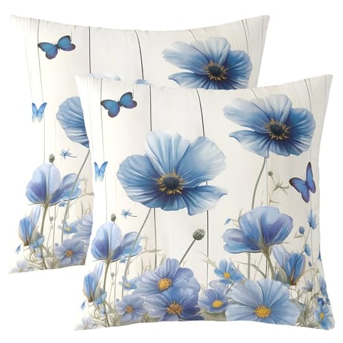Loussiesd Blume Kissenbezüge 50x50cm Schmetterling Aquarell Kissenbezug Blumenmuster Blühende Kissenhülle Niedliche Schmetterling Druck Pflanze Sofakissen Couchkissen Kinder Mädchen Junge Dekokissen von Loussiesd