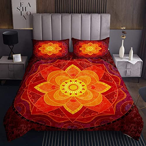 Loussiesd Bohemian Mandala Bettüberwurf Rot Boho Blumen Tagesdecke 220x240cm Für Kinder Frauen Jugendliche Exotische Blumen Bedruckt Steppdecke Retro Design Wohndecke Atmungsaktiv von Loussiesd