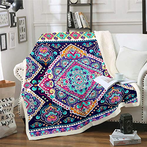 Loussiesd Boho Mandala Decke Bohemian Style Wohndecke Exotische Blumen Flanell Fleecedecke für Schlafsofa Couch Tribal Decor Flanell Fleecedecke 130x150cm von Loussiesd