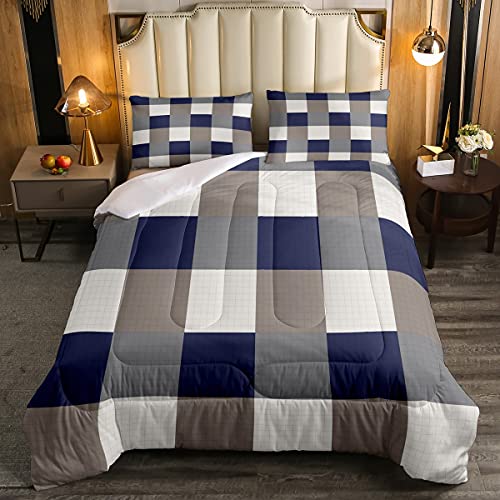 Loussiesd Büffelcheck Steppbett Jungen Mädchen Navy Blau Grau Schachrot Bettdecke 155x220cm Damen Herren Kinder Bauernhaus Plaid Dekor Winter Sommer Bettdecke Geometrisch Gingham Grid Schlafzimmer von Loussiesd