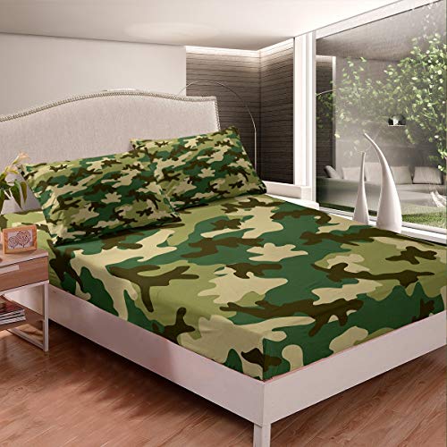 Loussiesd Camouflage Design Spannbetttuch Grüne Geometrie Spannbettlaken 90x200cm für Kinder Jungen Teens Ultra weich Einfach Modern Bettlaken Set Monochrom Camouflage Bettdekor 2St von Loussiesd