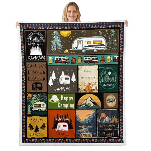 Loussiesd Camping Decke 150x200cm für Jungen Mädchen Camper Kuscheldecke Happy Camping Wohndecke Wohnmobil Couchdecke Camping Gadgets Wohnmobil Wohndecke Für Kinder Thema Wald Adventure von Loussiesd