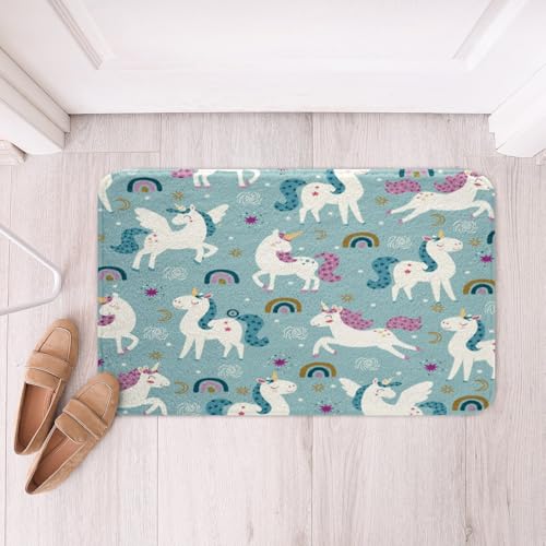 Loussiesd Cartoon Einhorn Badematte 50x80cm Einhorn für Badezimmer Wohnzimmer Badezimmerteppich Liebesmuster Regenbogen Badvorleger Prinzessin Stil Badezimmerteppich Bunte Streifen Duschvorleger von Loussiesd