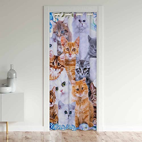 Loussiesd Cute Kat Schwarzout Vorhangs Fenster Tiers Behandlungen Türvorhang 106x203cm Zimmer Verdunkelung Katzen Floral Wärmeisoliert Schwarzout Vorhangs für Türen mit Fenster von Loussiesd