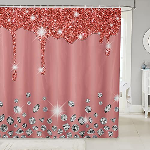 Loussiesd Diamant Duschvorhang 180x200cm Schmuck (kein Glitzer) Badezimmer Stoff für Kinder Jugendliche Jade Rosa Duschvorhang Textil Bling Party Deko wasserdichte Vorhänge Stall Badewannen Deko von Loussiesd