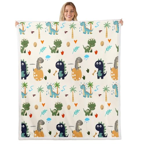 Loussiesd Dino Decke 100x130cm Dschungel Dino Wohndecke Cartoon Dinosaurier Wild Tier Wildlife Kuscheldecke Dinosaurier Druck Couchdecke für Kinder Jungen Mädchen Flanell Fleecedecke von Loussiesd