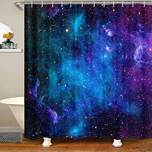 Loussiesd Duschvorhang Textil Galaxie Sternenhimmel für Kinder Jungen Mädchen Weich Atmungsaktiv Microfaser Duschvorhang 180x210cm von Loussiesd