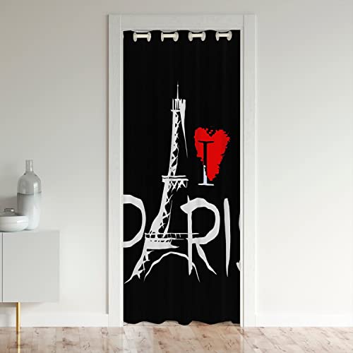 Loussiesd Eiffelturm Verdunkelung Verdunkelungsvorhang Schick Paris Türvorhang 150x203cm Tür Privatsphäre Französisch Stadtbild Schrank Vorhang für Innentür Raumteiler Rot Heart Zimmer von Loussiesd