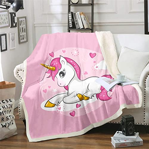 Loussiesd Einhorn Decke Rosa für Kinder Mädchen Magische Tier Drucken Flanell Fleecedecke Fantasy Einhorn Sherpa Decke Fee Cartoon Muster Wohndecke Couch Sofa Unicorn Kuscheldecke 75x100cm von Loussiesd