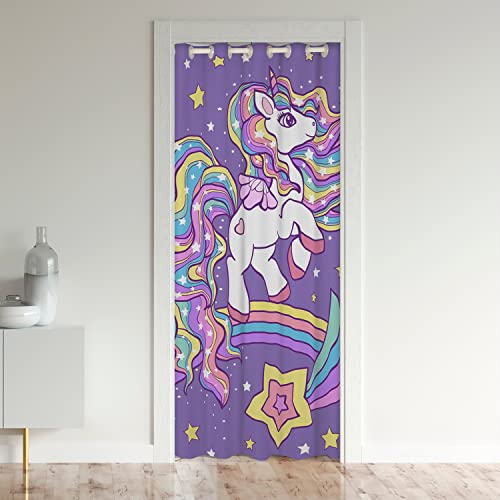 Loussiesd Einhorn Türvorhang 86x203cm für Tür Privatsphäre Einhorn Glitter Verdunkelung Verdunkelungsvorhang Cute Einhorn Schrank Vorhang für Innentür Raumteiler Rainbow von Loussiesd