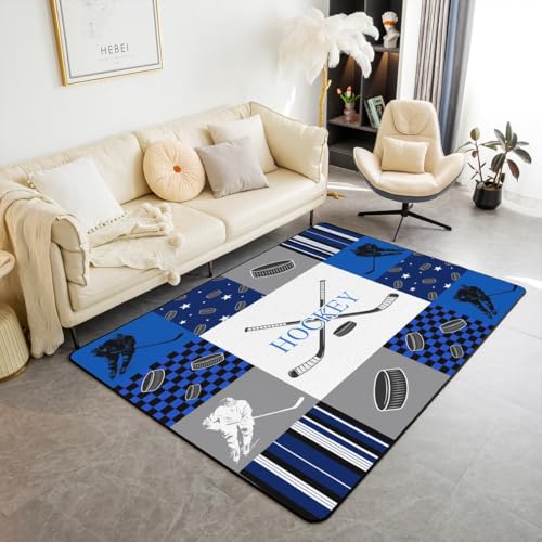 Loussiesd Eishockey Teppich 150x200cm Eissport Spiele Modern Teppich für Schlafzimmer Balkon Jugendliche Hockey Spieler Outdoor Teppich Puck Hockey Küchenteppich Waschbar Weiß Blau Küchenteppich Loussiesd Eishockey Teppich 150x200cm Eissport Spiele Modern Teppich für Schlafzimmer Balkon Jugendliche Hockey Spieler Outdoor Teppich Puck Hockey Küchenteppich Waschbar Weiß Blau Küchenteppich von Loussiesd