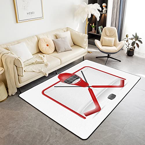 Loussiesd Eishockey Wohnzimmer Teppiche Kinder Hockey Net Helm Akzent Teppich Puck Hockey Raum Dekor Moderne Teppich Wintersport Indoor Bodenmatte Teppich 150x200cm von Loussiesd