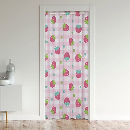 Loussiesd Erdbeere Schwarzout Vorhangs Fenster Kawaii Rosa Behandlungen Türvorhang 132x203cm Zimmer Verdunkelung Cute Schwarzout Vorhangs für Türen mit Fenster von Loussiesd