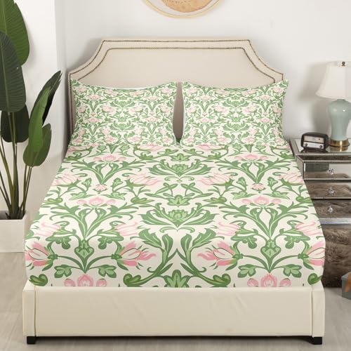 Loussiesd Erwachsene Rosa Grün Damast Spannbettlaken 90x200cm Floral Damast Bettlaken Frauen Männer Zimmer Dekor, Antike viktorianische Barock Spannbetttuch Blume Floral Damast Bettlaken Set Loussiesd Erwachsene Rosa Grün Damast Spannbettlaken 90x200cm Floral Damast Bettlaken Frauen Männer Zimmer Dekor, Antike viktorianische Barock Spannbetttuch Blume Floral Damast Bettlaken Set von Loussiesd