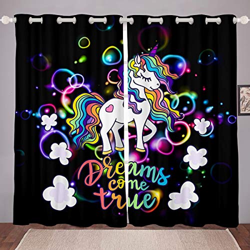 Loussiesd Fantasie Einhorn Themed Fenstervorhang 245x140cm Magisches Tier Blickdichte Vorhänge Dekorde Gebühr Karikatur Stil Vorhang Für Kinder Erwachsene Vertr?umte Farbe Raumdekor von Loussiesd