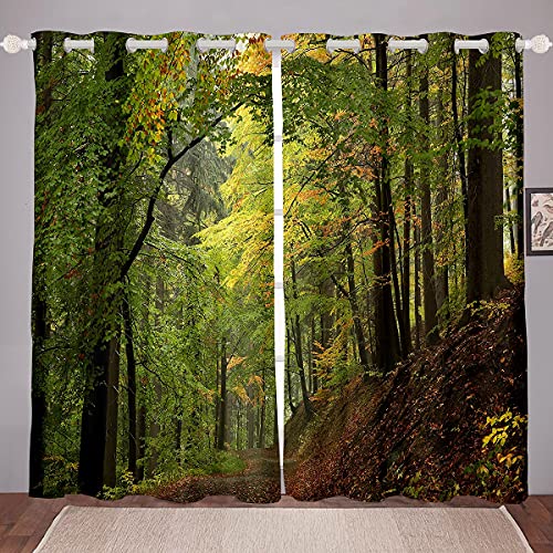 Loussiesd Fenstervorhang 245x140cm Wald Wild Tiefer Berg Natürlich Pflanze Grün Blickdichte Vorh?nge für Jungen M?dchen Mikrofaser Vorh?nge von Loussiesd