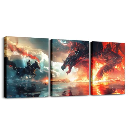 Loussiesd Feuerdrache gerahmt 3er Poster Set für Wohnzimmer Moderne Fantasy Wilde Tiere Wandbilder Drachen und menschliches Kriegsbüro Leinwandbilder Mythologie Thema Kunst drucke Mittelalterliche Loussiesd Feuerdrache gerahmt 3er Poster Set für Wohnzimmer Moderne Fantasy Wilde Tiere Wandbilder Drachen und menschliches Kriegsbüro Leinwandbilder Mythologie Thema Kunst drucke Mittelalterliche von Loussiesd