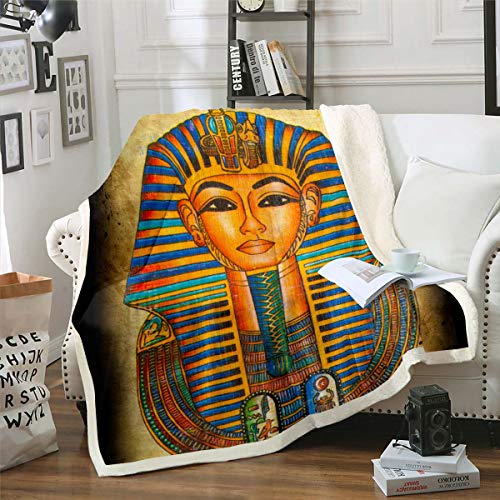 Loussiesd Flauschige Decke aus ägyptischem Sphinx-Sherpa-Decke für Sofa, Bett, Couch, ägyptische Kultur, Fleece-Überwurf, Decke, Bett, Tribal-Dekor, flauschige Decke für Doppelbett, 152,4 x 200,7 cm von Loussiesd