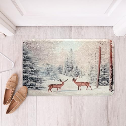 Loussiesd Frohe Weihnachten Badematte 50x80cm Netter Hirsch Badezimmerteppich Weihnachten Thema Hirsch Jagd Geweih Wild Tier Baum Winter Badteppiche Waschbar Weiß Badvorleger Anti-Rutsch Badteppiche Loussiesd Frohe Weihnachten Badematte 50x80cm Netter Hirsch Badezimmerteppich Weihnachten Thema Hirsch Jagd Geweih Wild Tier Baum Winter Badteppiche Waschbar Weiß Badvorleger Anti-Rutsch Badteppiche von Loussiesd