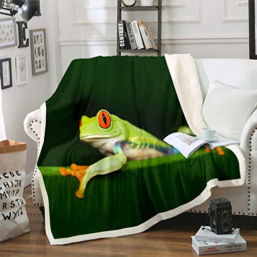 Loussiesd Frosch Decke Tropisches Insekt Thema Decke Grünes Tiervlies Kuscheldecke für Mikrofaser Natur Thema Flanell Fleecedecke Raumdekor Warm Wohndecke 150x200cm von Loussiesd