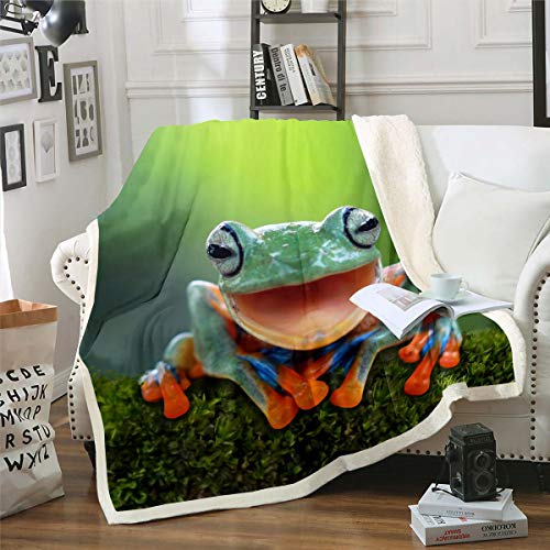 Loussiesd Frosch Wohndecke Tropische Amphibie Kuscheldecke 3D Tier Thema Flanell Fleecedecke 150x200cm für Kinder Jungen M?dchen Tropischer Regenwald Natur Thema Decke von Loussiesd