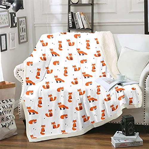 Loussiesd Fuchs Decke 130x150cm Niedliches Tiermuster Kuscheldecke für Kinder Jungen Mädchen Wald Wohndecke Fuchs Drucken Flanell Fleecedecke von Loussiesd