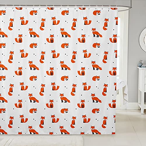 Loussiesd Fuchs Duschvorhang 180x200cm Niedliches Tiermuster Duschvorhang Textil für Kinder Jungen Mädchen Wald Fuchs Drucken Badezimmer von Loussiesd