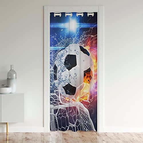 Loussiesd Fußball Türvorhang 106x203cm Tür Privatsphäre Feuer Wasser America Fußball Schrank Vorhang für Innentür Raumteiler Dekor 3D Fußball Ball Verdunkelung Verdunkelungsvorhangports Spiele von Loussiesd