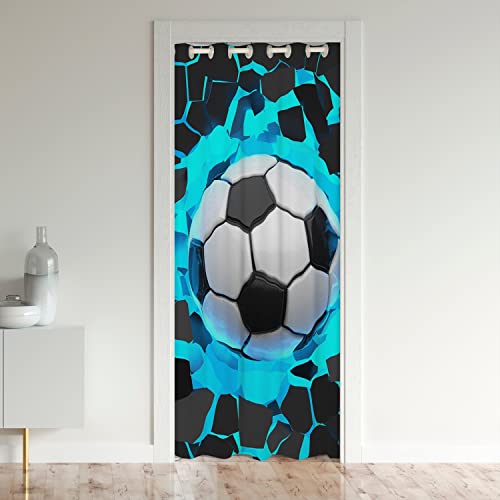 Loussiesd Fußball Vorhang Schrank Türvorhang 132x203cm für Schlafzimmer Wohnzimmer Gardines 3D Isolierter Wärmevorhang für Schlafzimmer Sports Fußball Ball Vorhang für Innentür Raumteiler von Loussiesd