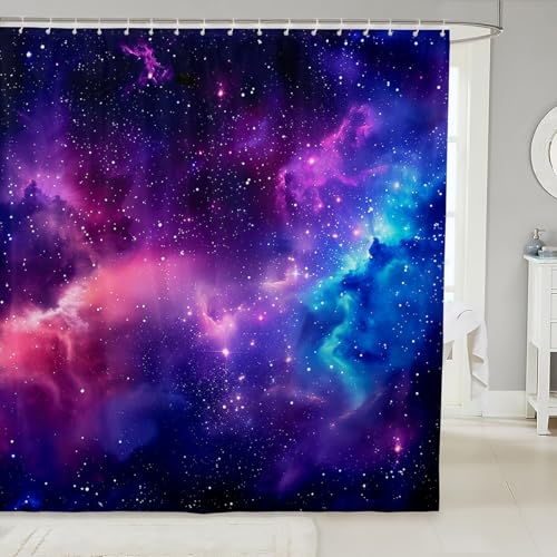 Loussiesd Galaxie Duschvorhang 180x180cm Nebel Duschvorhang Textil Weltraum Duschvorhang 3D Gedruckter Weltraum Duschvorhang Textil Badezimmer Dekor Universum Cloud Galaxie Duschvorhang von Loussiesd