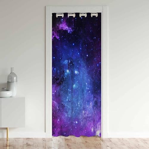 Loussiesd Galaxie Türvorhang 86x203cm Weltraum Nebula Schrank Türvorhang für Schlafzimmer Lila Blau Universum 30%-50% Schwarzout Vorhang für Innentür Raumteiler Fenstervorhang von Loussiesd