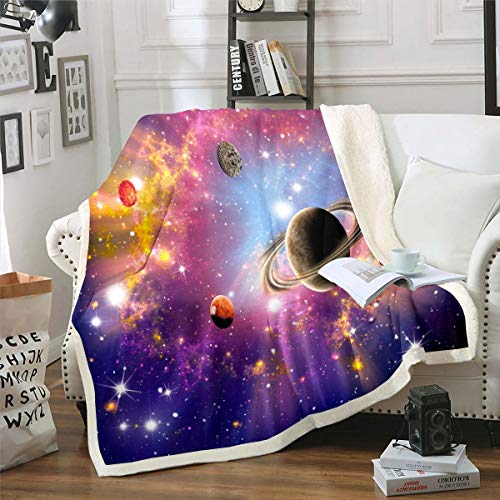 Loussiesd Galaxis Wohndecke Bunter Sternenhimmel Kuscheldecke Universum Planet Gedruckt Flanell Fleecedecke 150x200cm Mädchen Frauen Mikrofaser Weltraum Unter dem Motto von Loussiesd