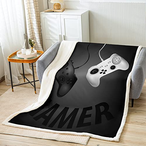 Loussiesd Gamepad Kuscheldecke Kinder Gamer Flanell Fleecedecke Ultra Weich Schwarz Weiß Videospiel Gamepad Plüsch Decke 100x130cm Warm für Bett Sofa Couch Jungen Moderne Game Controller Wohndecke von Loussiesd