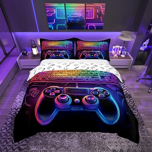 Loussiesd Gamer 100% Baumwolle Bettwäsche Set 135x200cm Neon Gamer Bettbezug für Kinder Jungen Mädchen Bunte Spiel Controller Bettbezug Videospiel Bettwäsche-Set Schlafzimmer Sammlung Loussiesd Gamer 100% Baumwolle Bettwäsche Set 135x200cm Neon Gamer Bettbezug für Kinder Jungen Mädchen Bunte Spiel Controller Bettbezug Videospiel Bettwäsche-Set Schlafzimmer Sammlung von Loussiesd