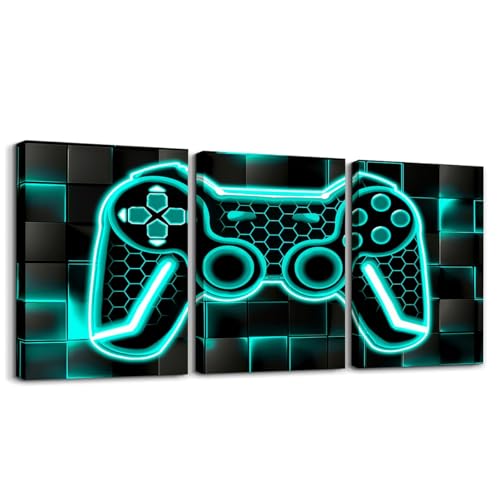 Loussiesd Gamer 3er Poster Set für Wohnzimmer Teal Blau und Schwarz Bild Leinwandbilder Gaming Ombre Büro Wandbilder Geometrische Quadrat Deko Bilder Loussiesd Gamer 3er Poster Set für Wohnzimmer Teal Blau und Schwarz Bild Leinwandbilder Gaming Ombre Büro Wandbilder Geometrische Quadrat Deko Bilder von Loussiesd