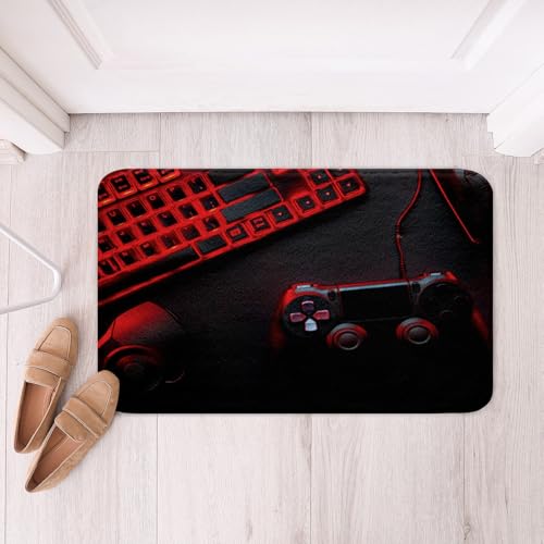 Loussiesd Gamer Badematte 50x80cm Gaming Gamepad Badezimmerteppich Spiel Controller Game Room Dekor Badteppiche für Badezimmer Wohnzimmer Schwarz Absorbierender Badvorleger Anti-Rutsch Rot von Loussiesd