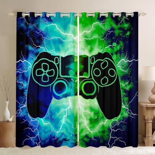 Loussiesd Gamer Gaming Vorhänge 175x140cm Blitze Gamepad Fenstervorhang für Spielkonsole Fenstervorhang Grün Blau Modern Gardinen Raumdekoration Loussiesd Gamer Gaming Vorhänge 175x140cm Blitze Gamepad Fenstervorhang für Spielkonsole Fenstervorhang Grün Blau Modern Gardinen Raumdekoration von Loussiesd