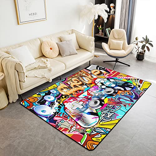 Loussiesd Gamer Moderne Teppich 150x200cm Hippie Graffiti Stil Wohnzimmer Teppiche für Schlafzimmer Home Dekorative Graffiti Graphic Street Culture Teppich Ultra Weiche rutschfeste Innenbodenmatte Loussiesd Gamer Moderne Teppich 150x200cm Hippie Graffiti Stil Wohnzimmer Teppiche für Schlafzimmer Home Dekorative Graffiti Graphic Street Culture Teppich Ultra Weiche rutschfeste Innenbodenmatte von Loussiesd