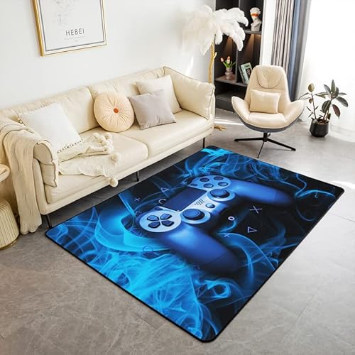 Loussiesd Gamer-Teppich, 100 x 150 cm, blau, Gaming-Teppich, Matte für Wohnzimmer, Schlafzimmer, moderne Spielkonsolen-Controller, dekorativer Teppich, rutschfester Bereich, Läufer von Loussiesd