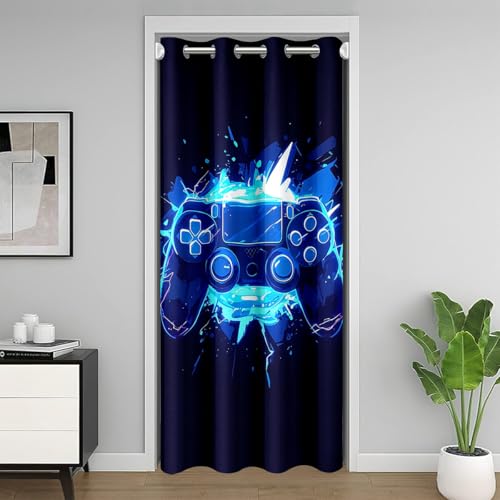 Loussiesd Gaming Türvorhang 86x203cm Moderne Spielkonsole Controller Vorhang für Innentür Raumteiler Gamer Vorhang für Tür Privatsphäre Mode Isolierter Wärmevorhang Gamepad von Loussiesd