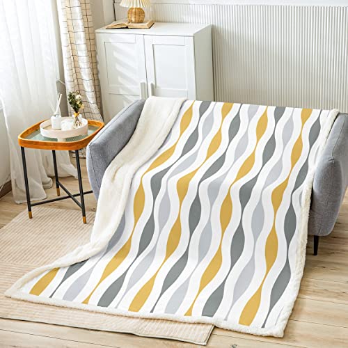 Loussiesd Gelb Grau Retro Streifen Decke 100x130cm Geometrische Linie Wohndecke für Kinder Jungen Mädchen Geometrisches Kuscheldecke Abstrakte Kunst Flanell Fleecedecke von Loussiesd